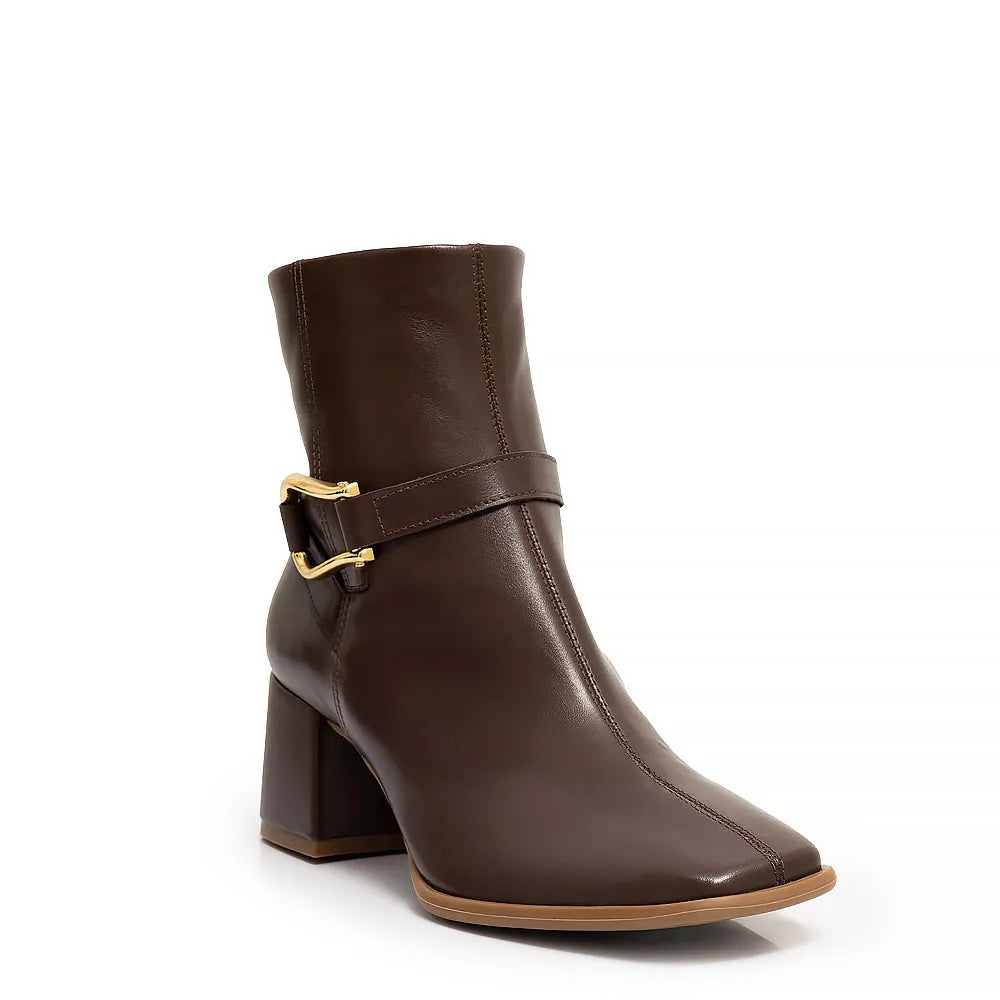 Brown Leather Buckle Knee-High Boot