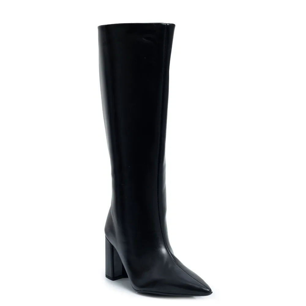 Black Block Heel Knee-High Boot