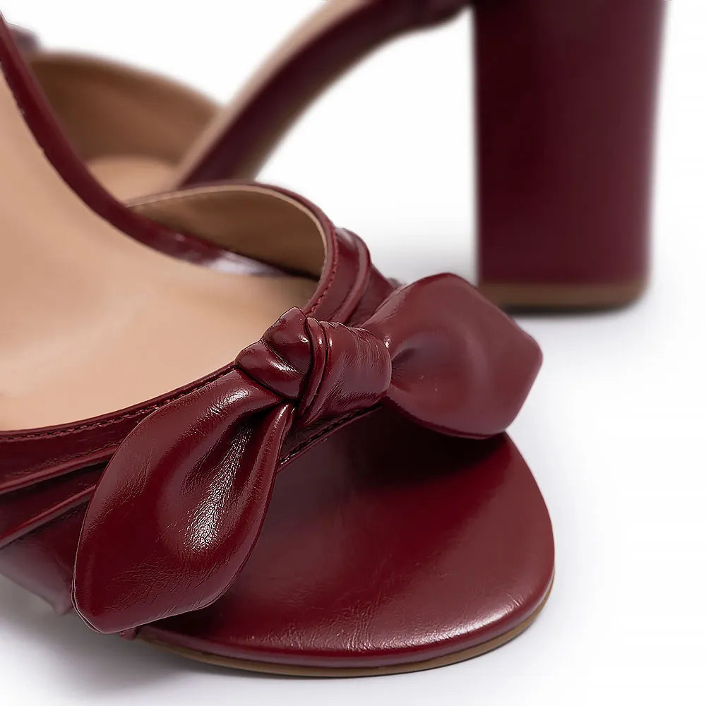Burgundy Ruched Bow Sandal