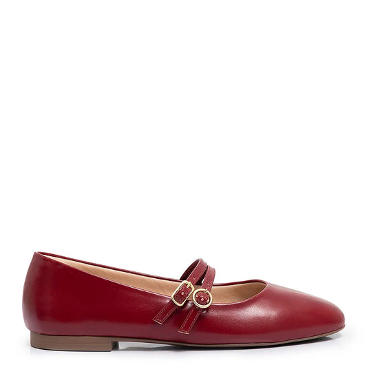 Red Mary Jane Buckle Flats