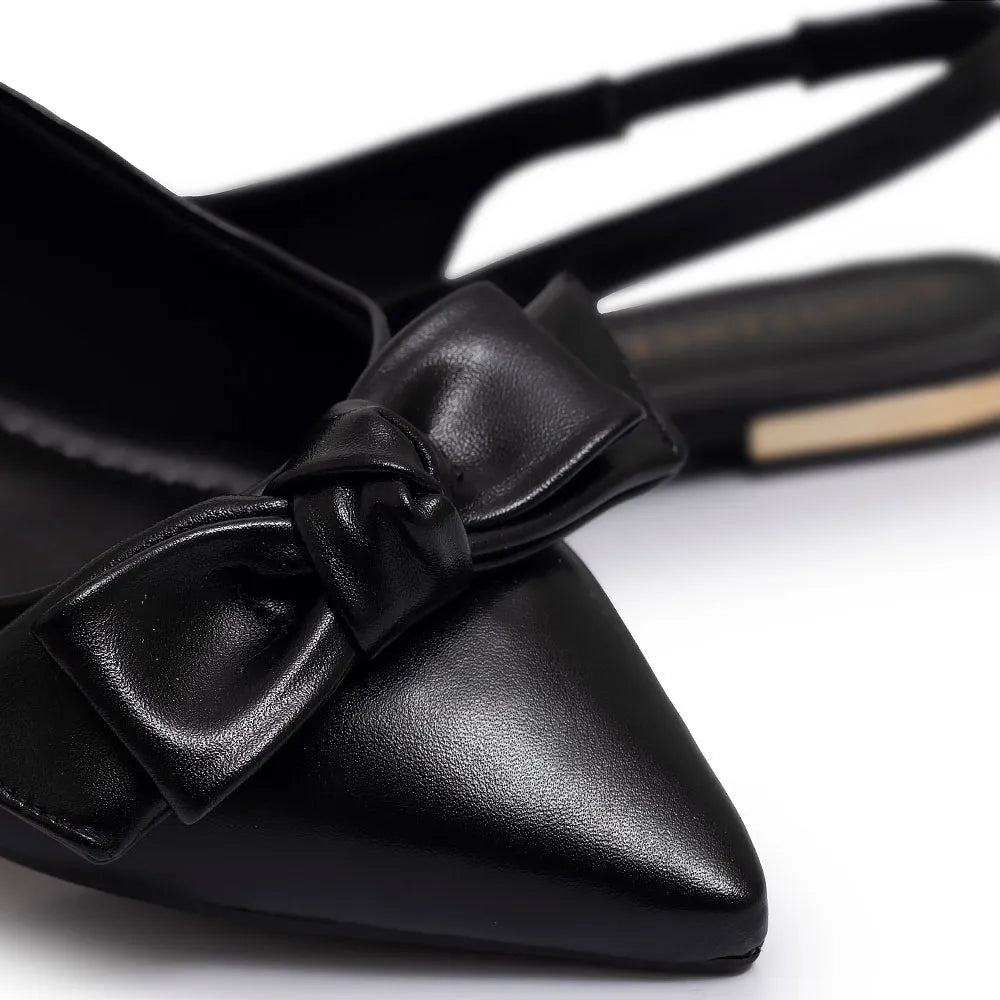 Black Slingback Bow Flat