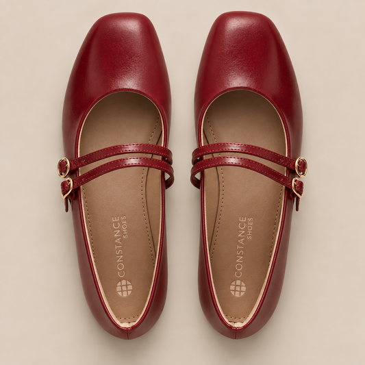 Red Mary Jane Buckle Flats