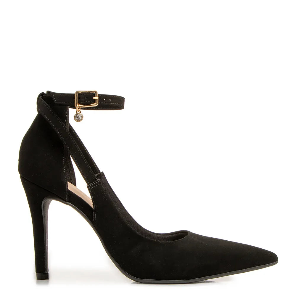 Black Nubuck Comfort Pumps with Charm