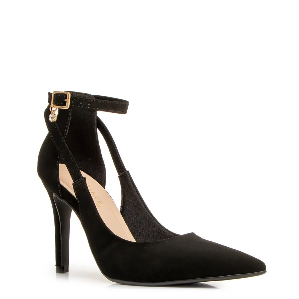 Black Nubuck Comfort Pumps with Charm