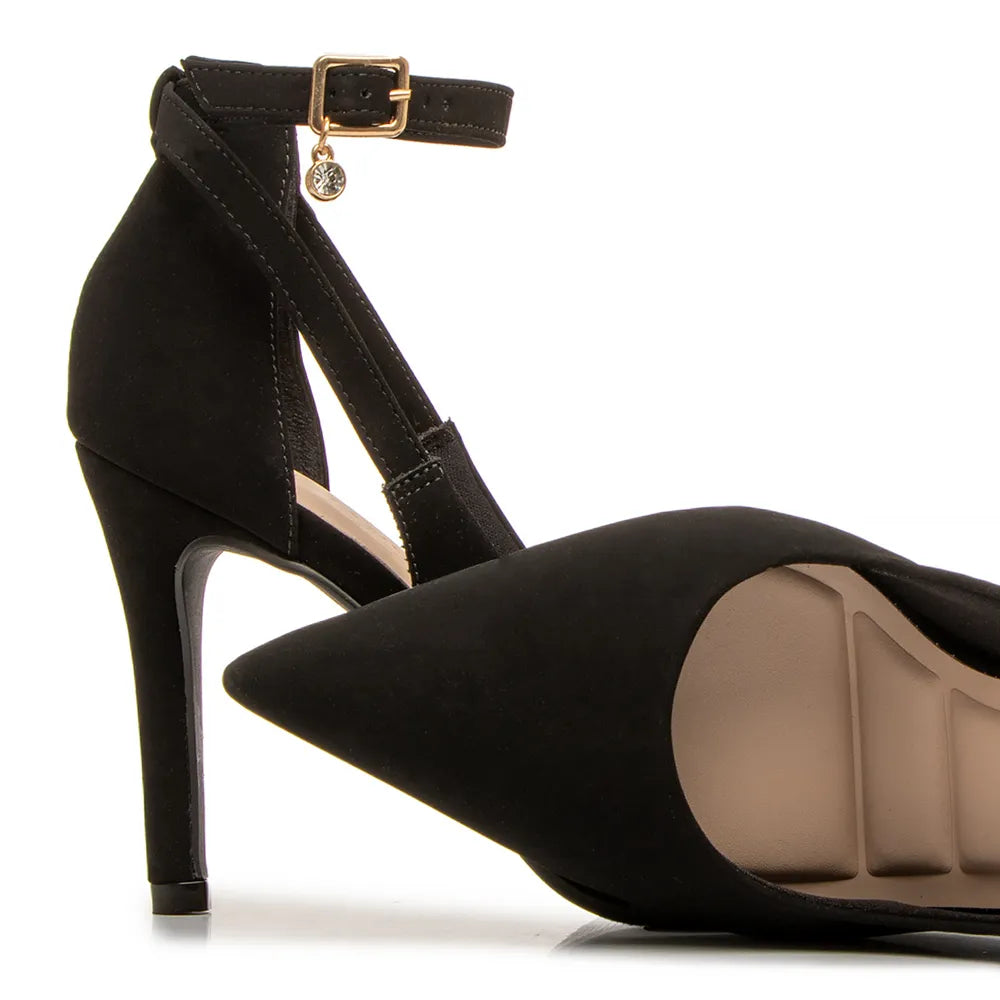 Black Nubuck Comfort Pumps with Charm