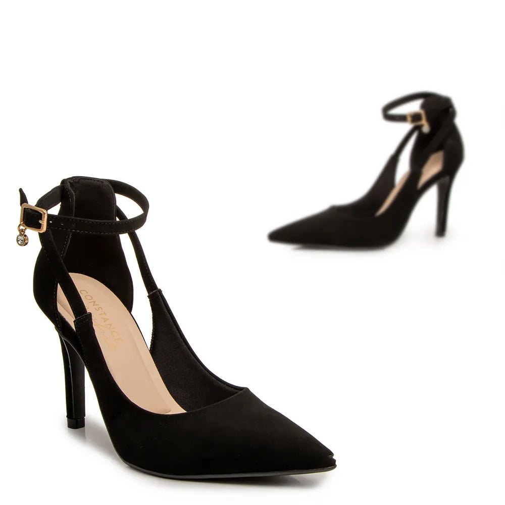 Black Nubuck Comfort Pumps with Charm