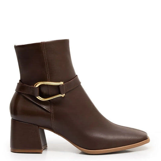 Brown Leather Buckle Knee-High Boot