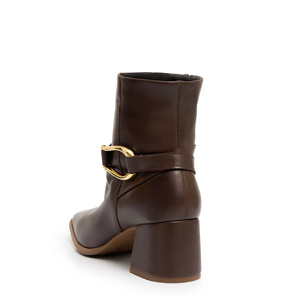 Brown Leather Buckle Knee-High Boot
