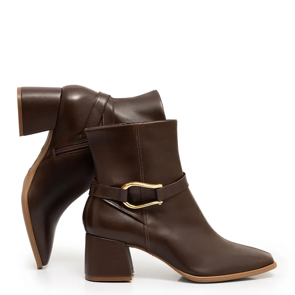 Brown Leather Buckle Knee-High Boot