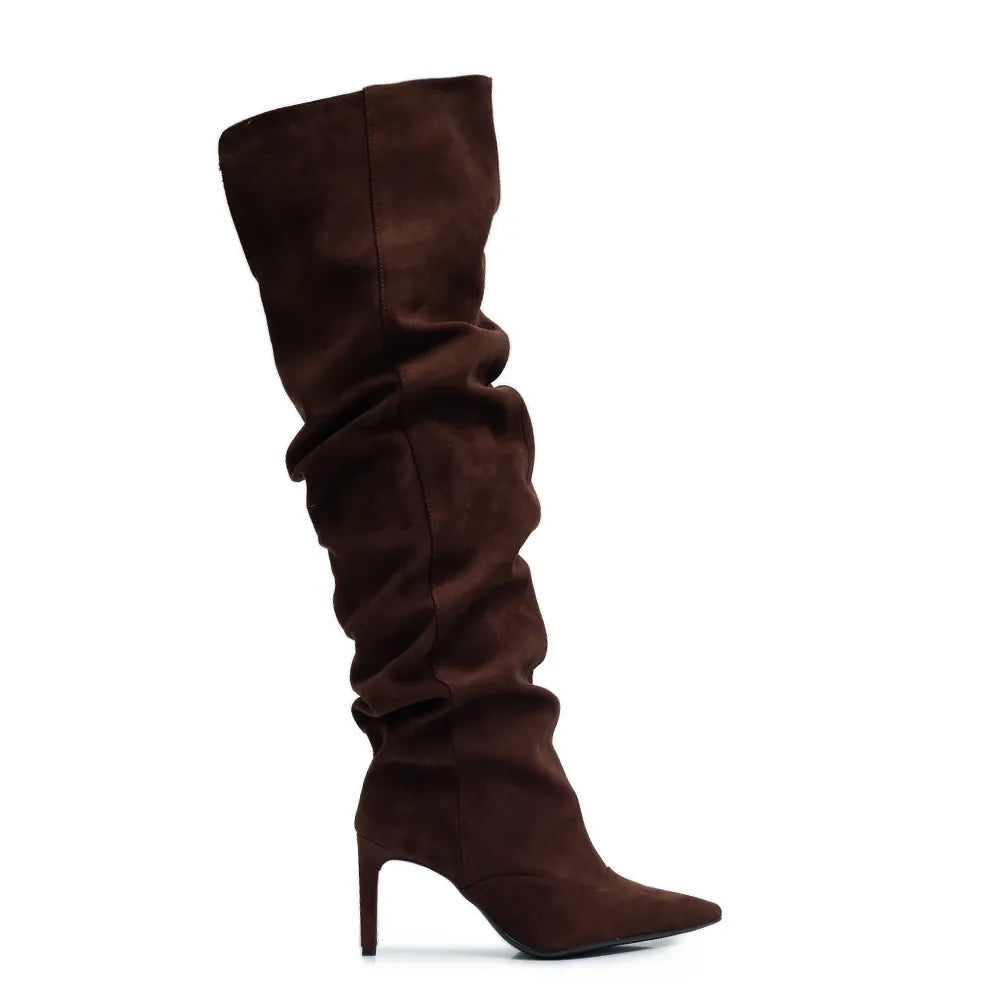 Brown Slouchy Knee-High Boots