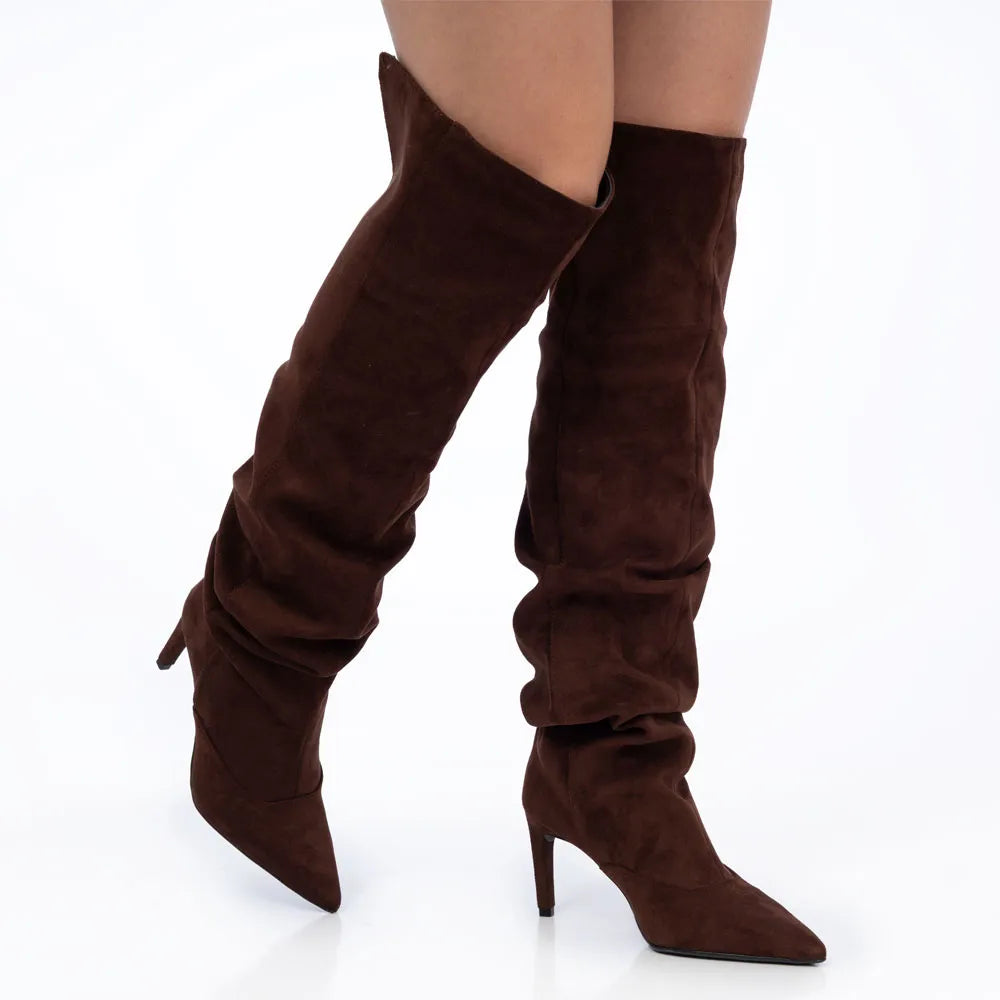 Brown Slouchy Knee-High Boots