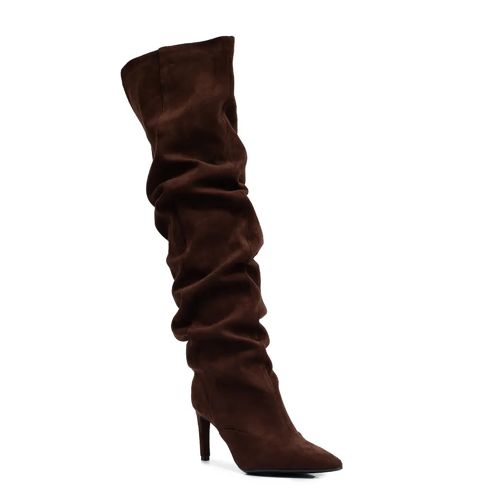 Brown Slouchy Knee-High Boots