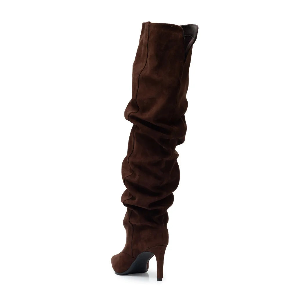 Brown Slouchy Knee-High Boots