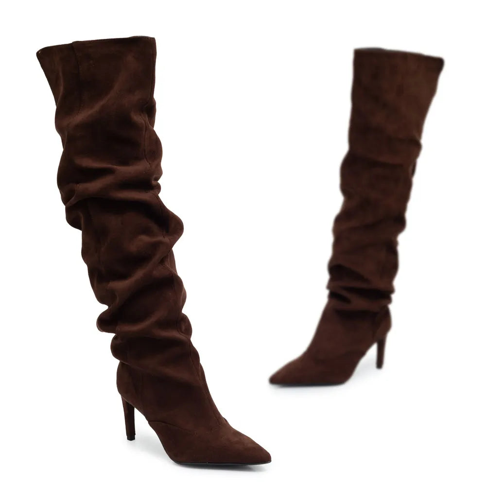 Brown Slouchy Knee-High Boots
