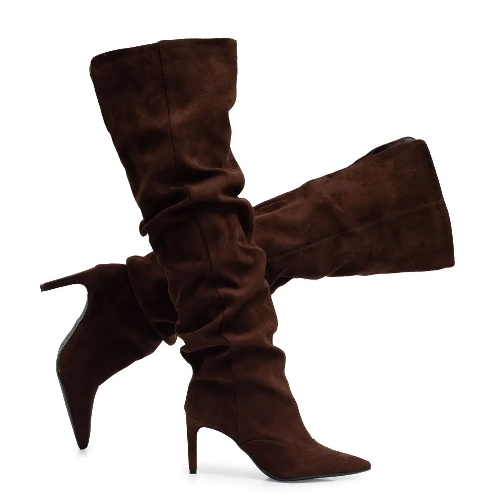 Brown Slouchy Knee-High Boots