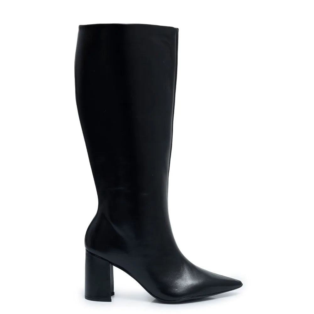 Black Block Heel Knee-High Boot