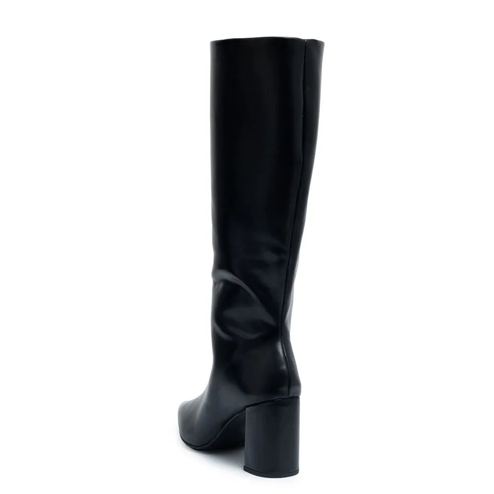 Black Block Heel Knee-High Boot