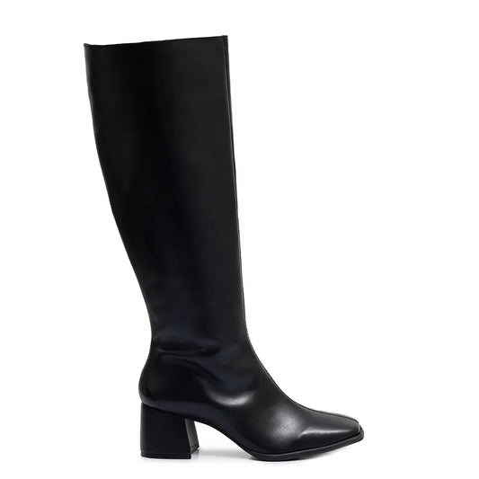 Black Leather Knee-High Boot
