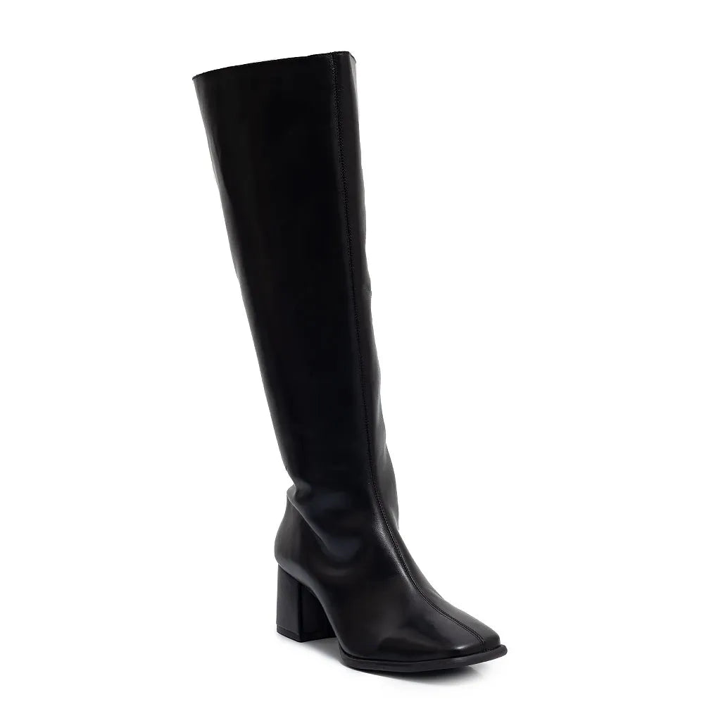 Black Leather Knee-High Boot