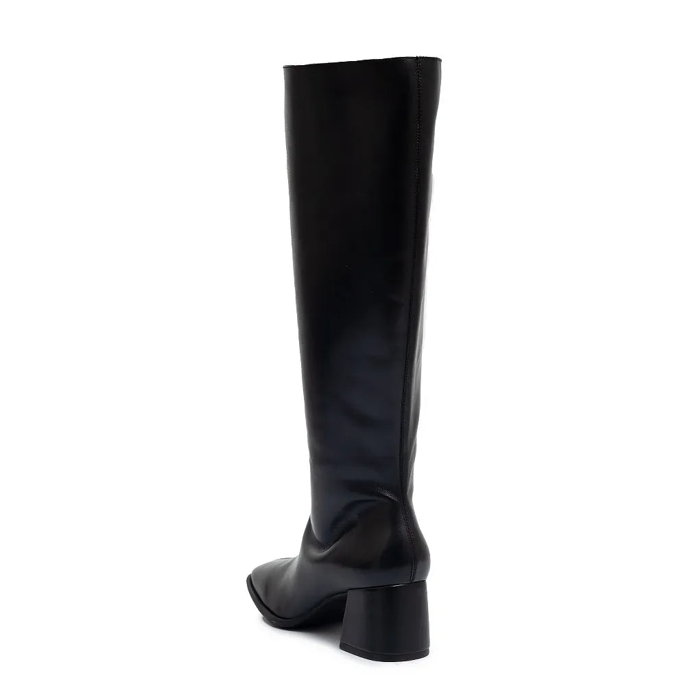 Black Leather Knee-High Boot