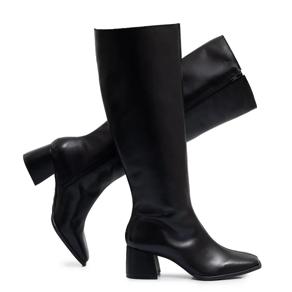 Black Leather Knee-High Boot