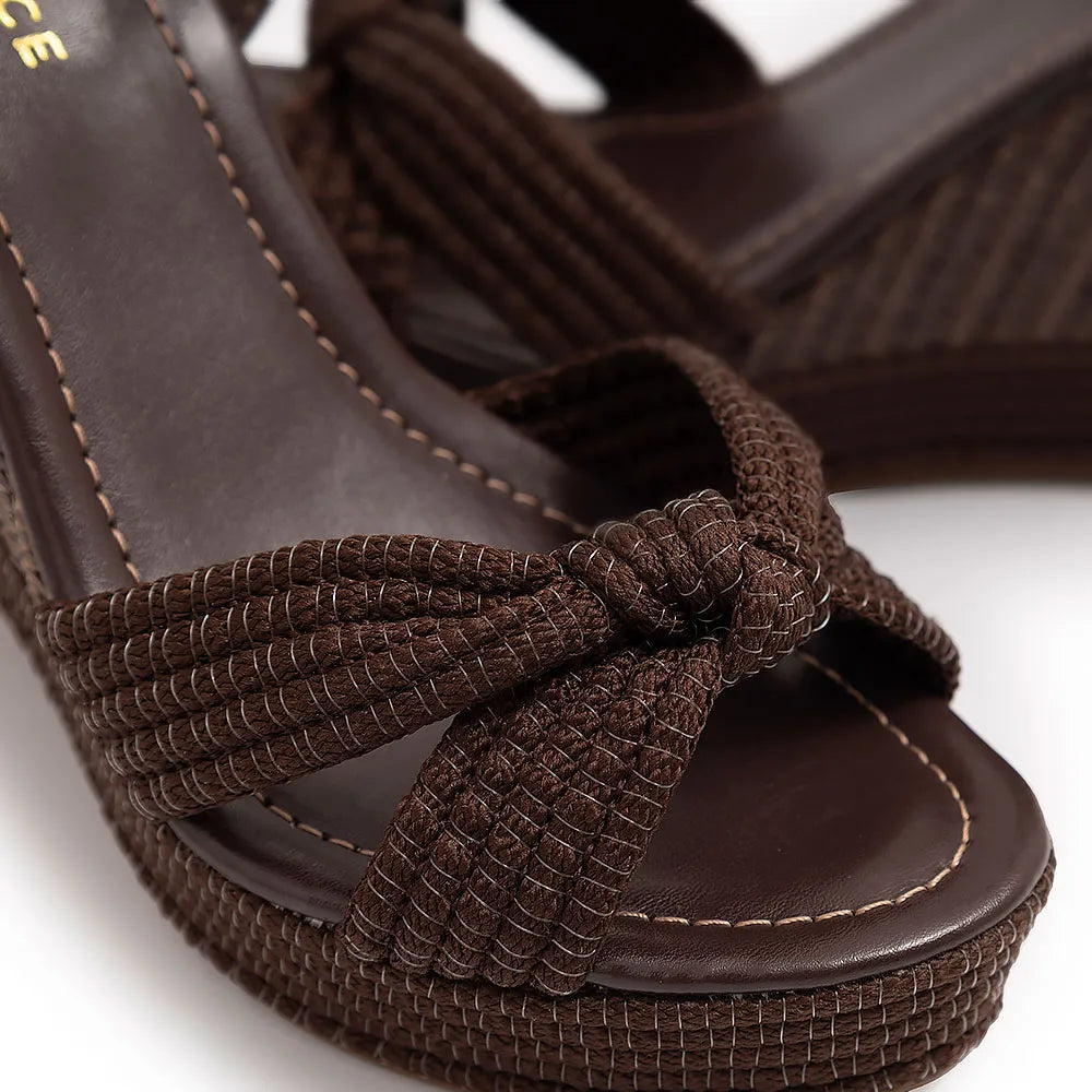 Brown Knot Wedge Sandal