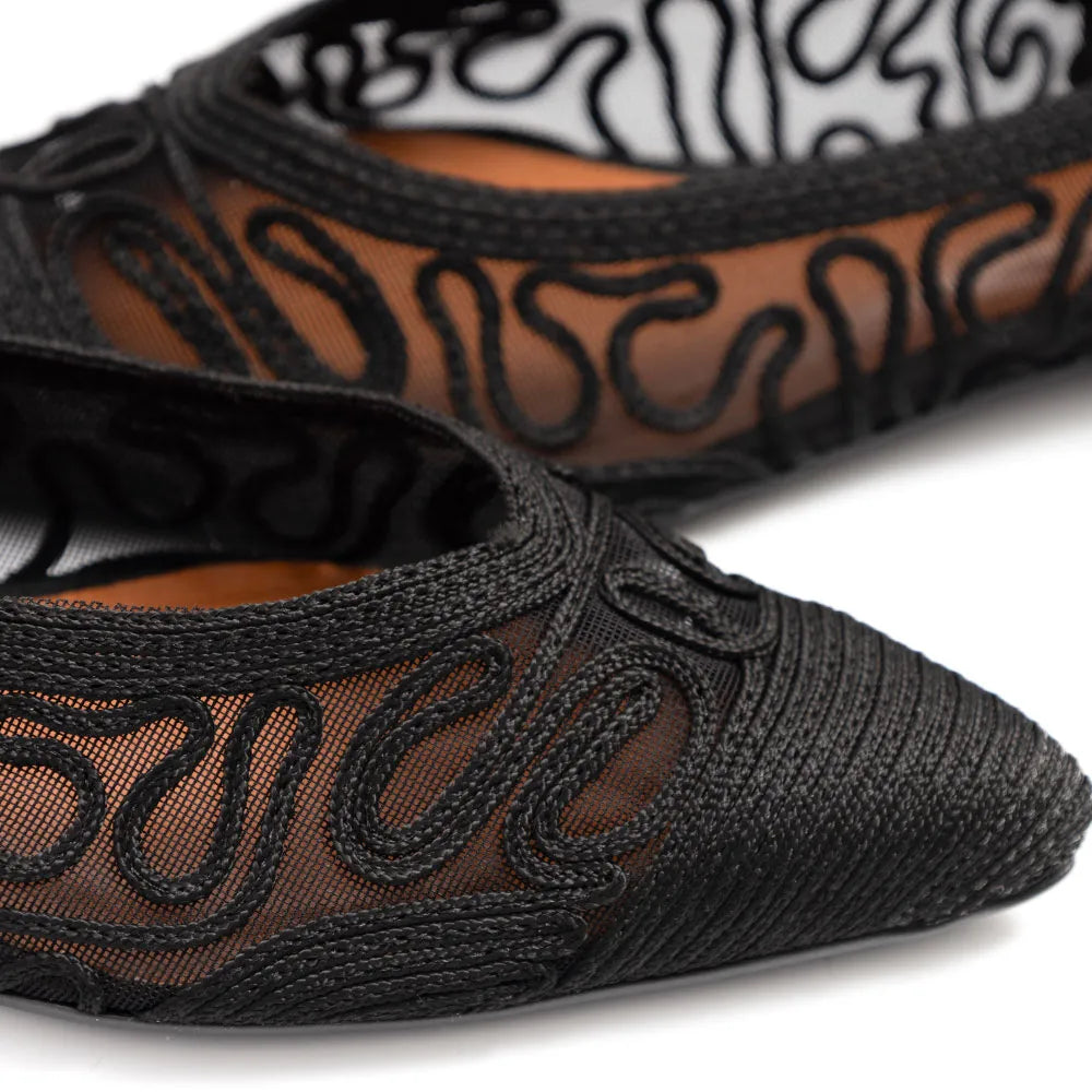 Black Woven Mesh Flats