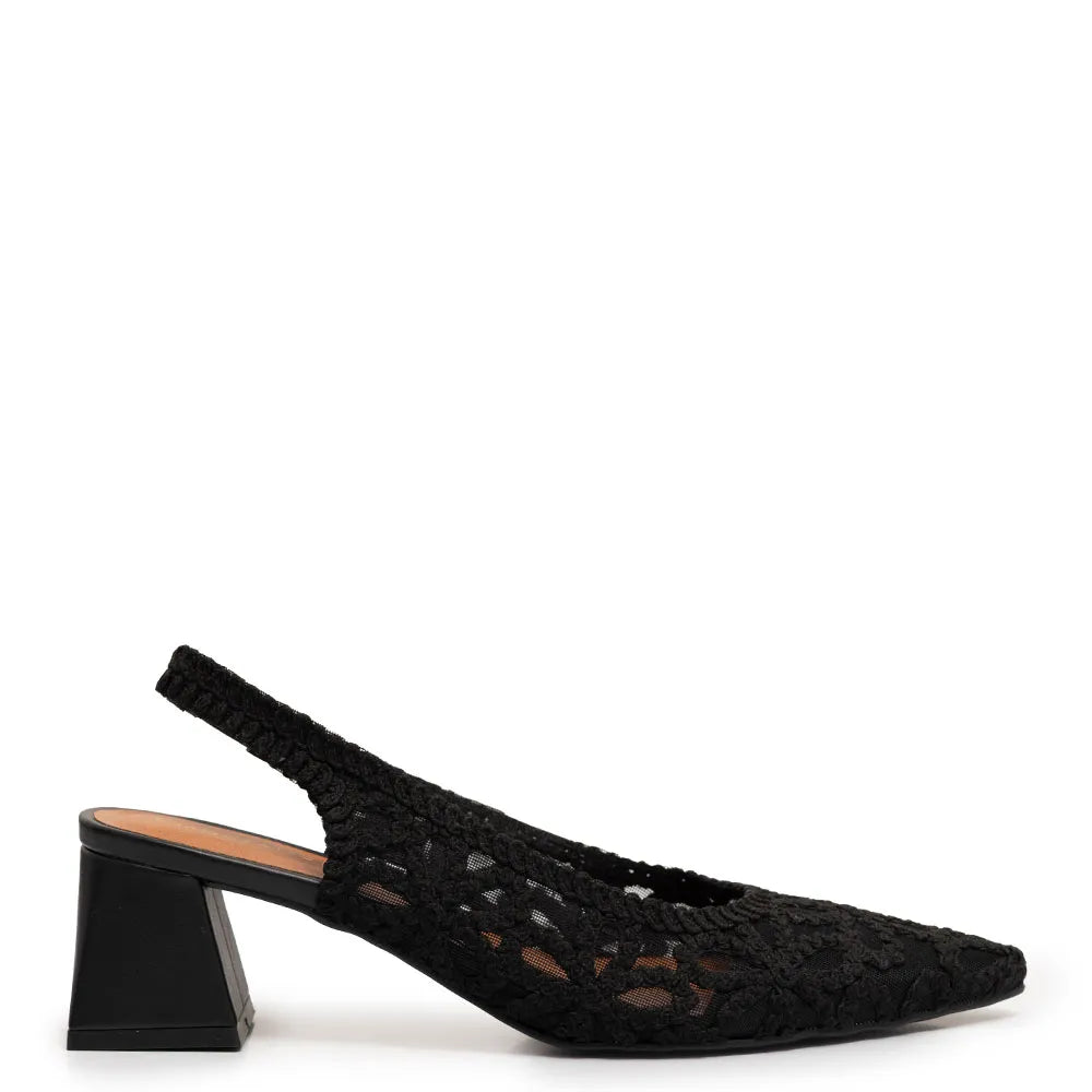 Black Slingback Woven Flower Pumps