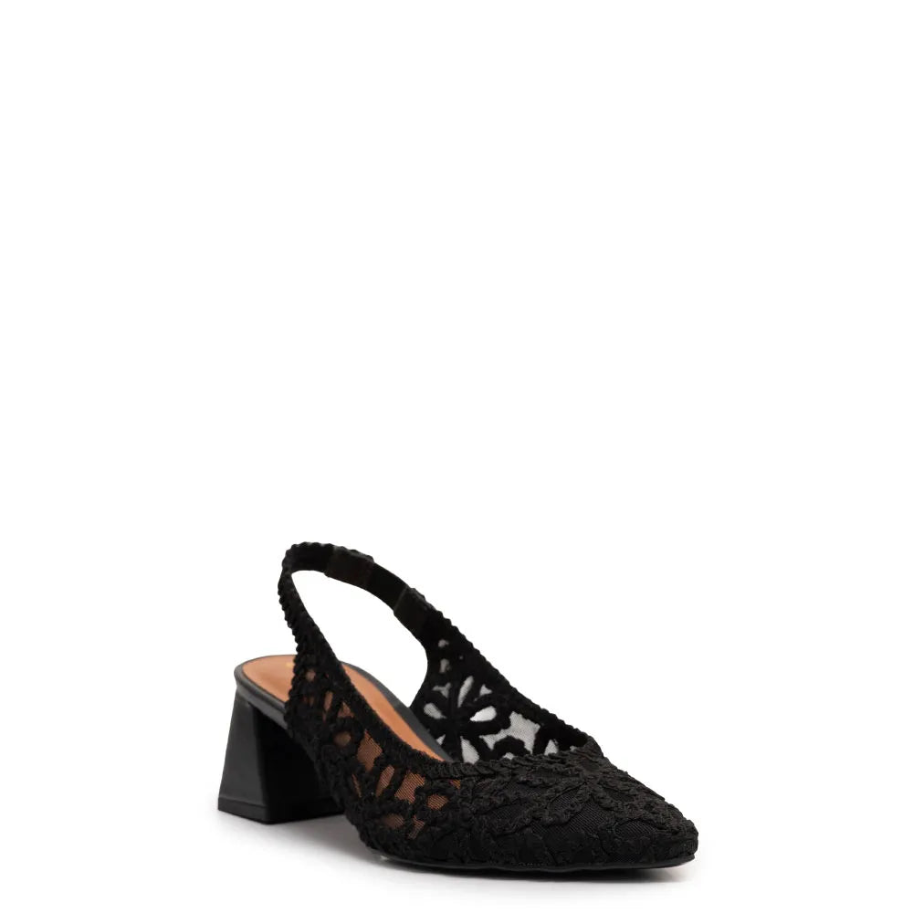Black Slingback Woven Flower Pumps
