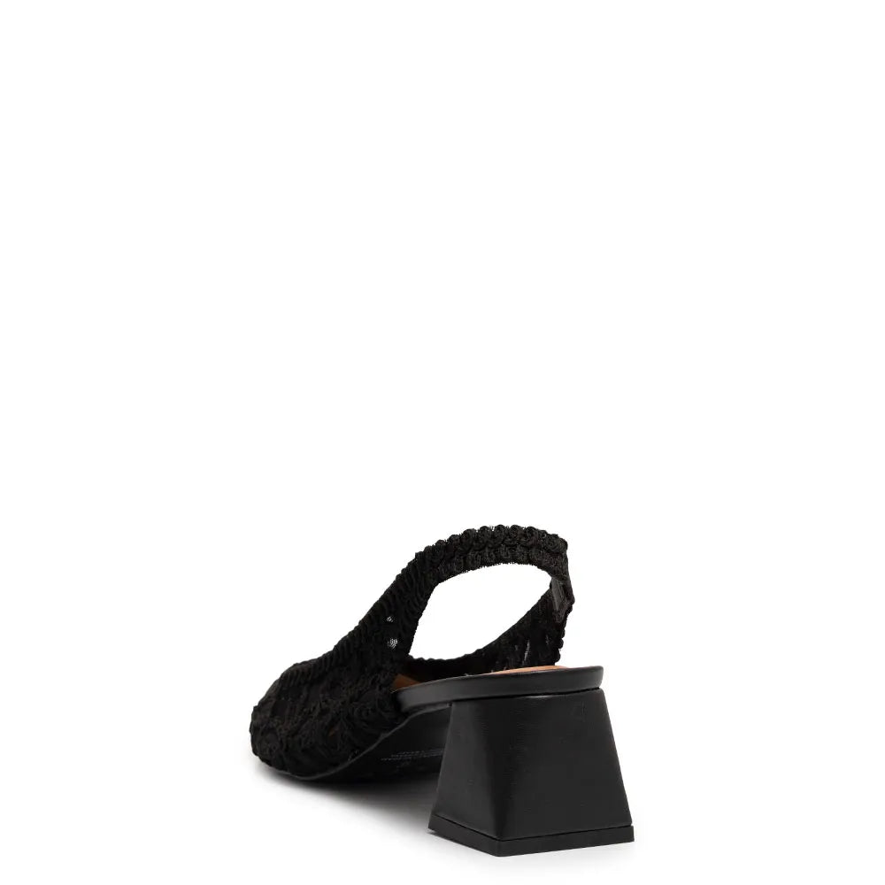 Black Slingback Woven Flower Pumps