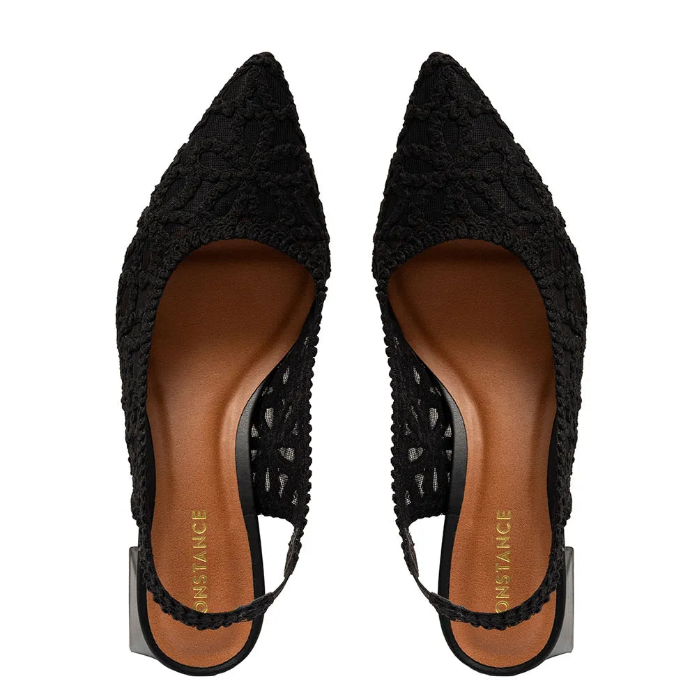 Black Slingback Woven Flower Pumps