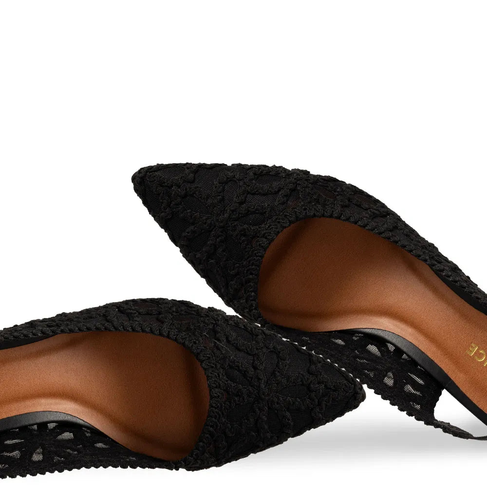 Black Slingback Woven Flower Pumps