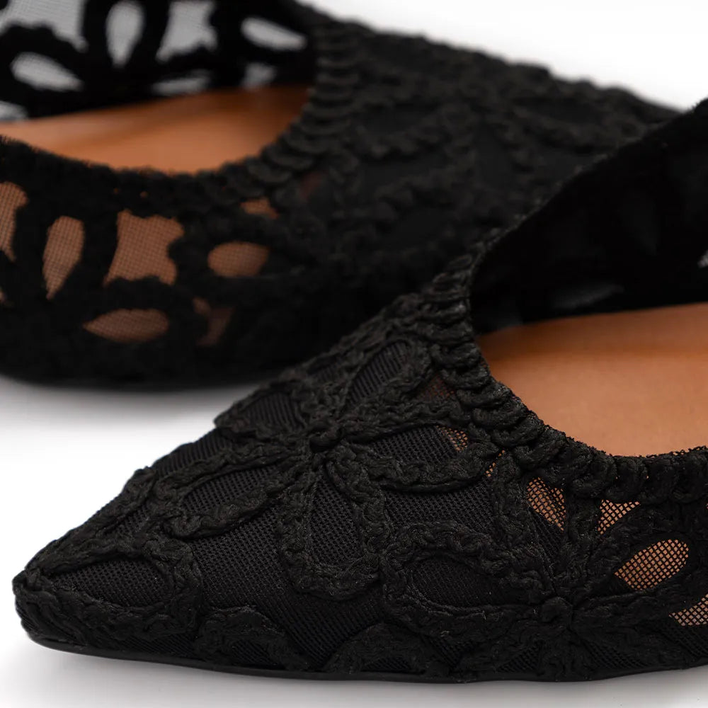 Black Slingback Woven Flower Pumps