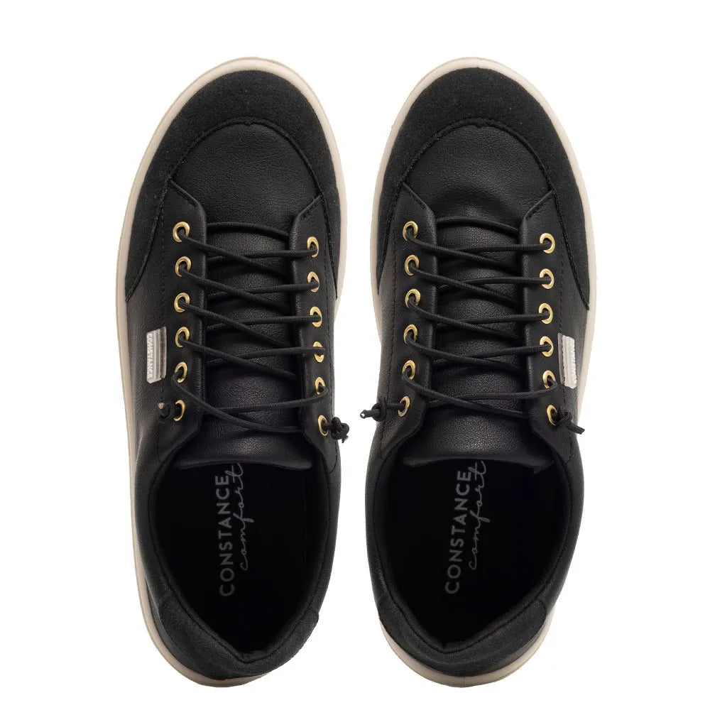 Comfortable black sneakers with eyelets
