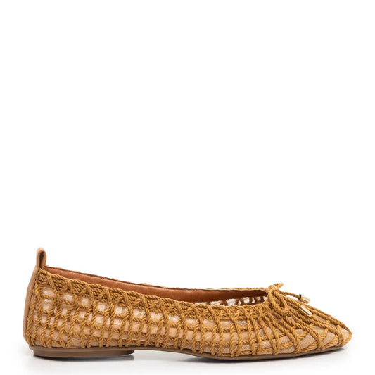 Beige Woven Mesh Bow Flat