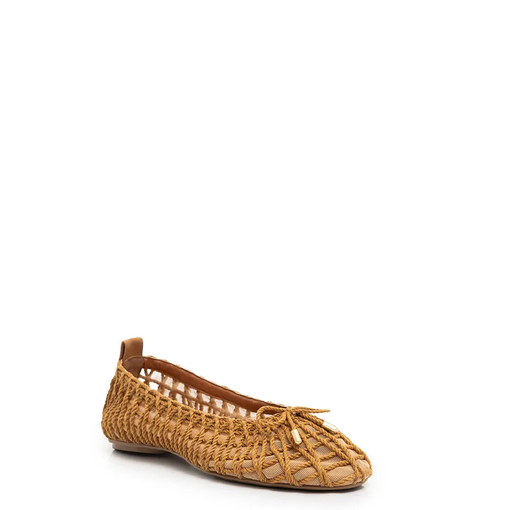 Beige Woven Mesh Bow Flat