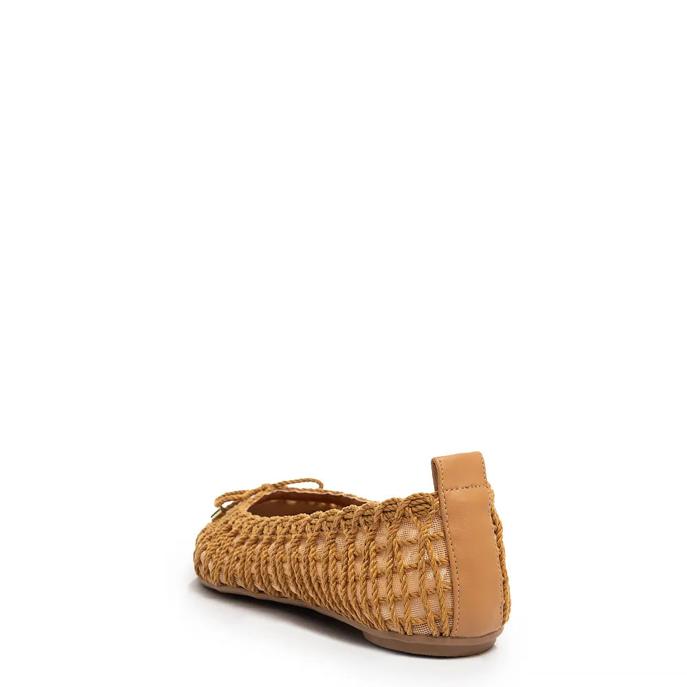 Beige Woven Mesh Bow Flat