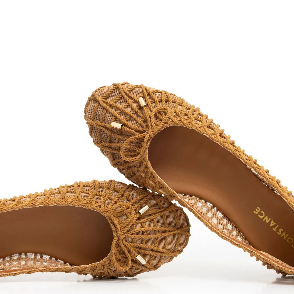 Beige Woven Mesh Bow Flat
