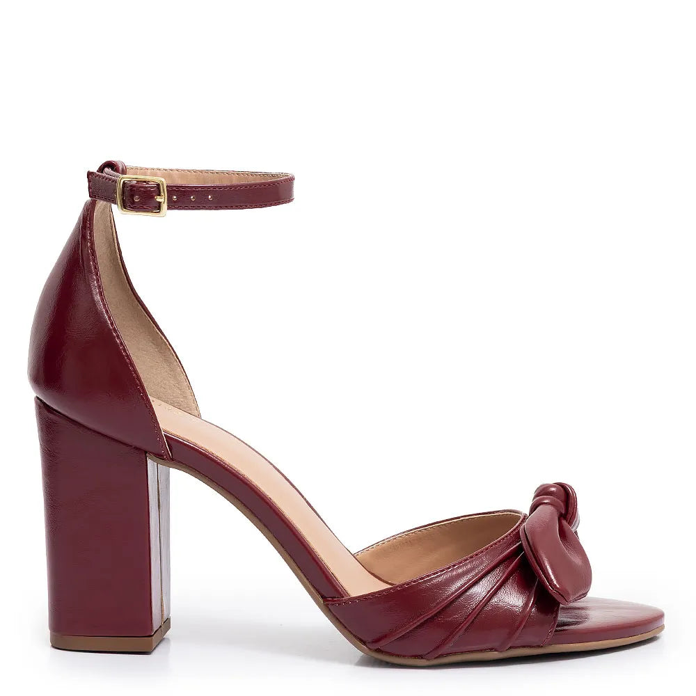 Burgundy Ruched Bow Sandal