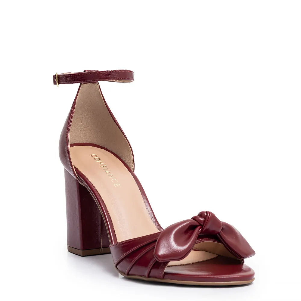 Burgundy Ruched Bow Sandal
