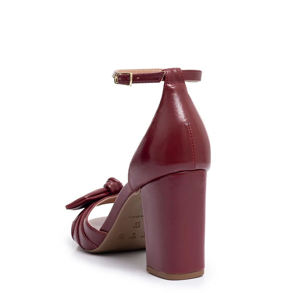 Burgundy Ruched Bow Sandal