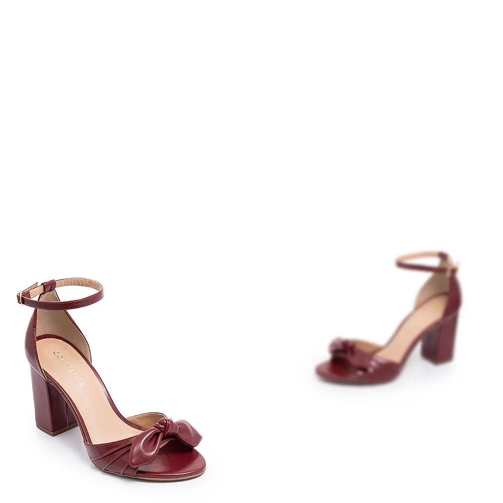 Burgundy Ruched Bow Sandal