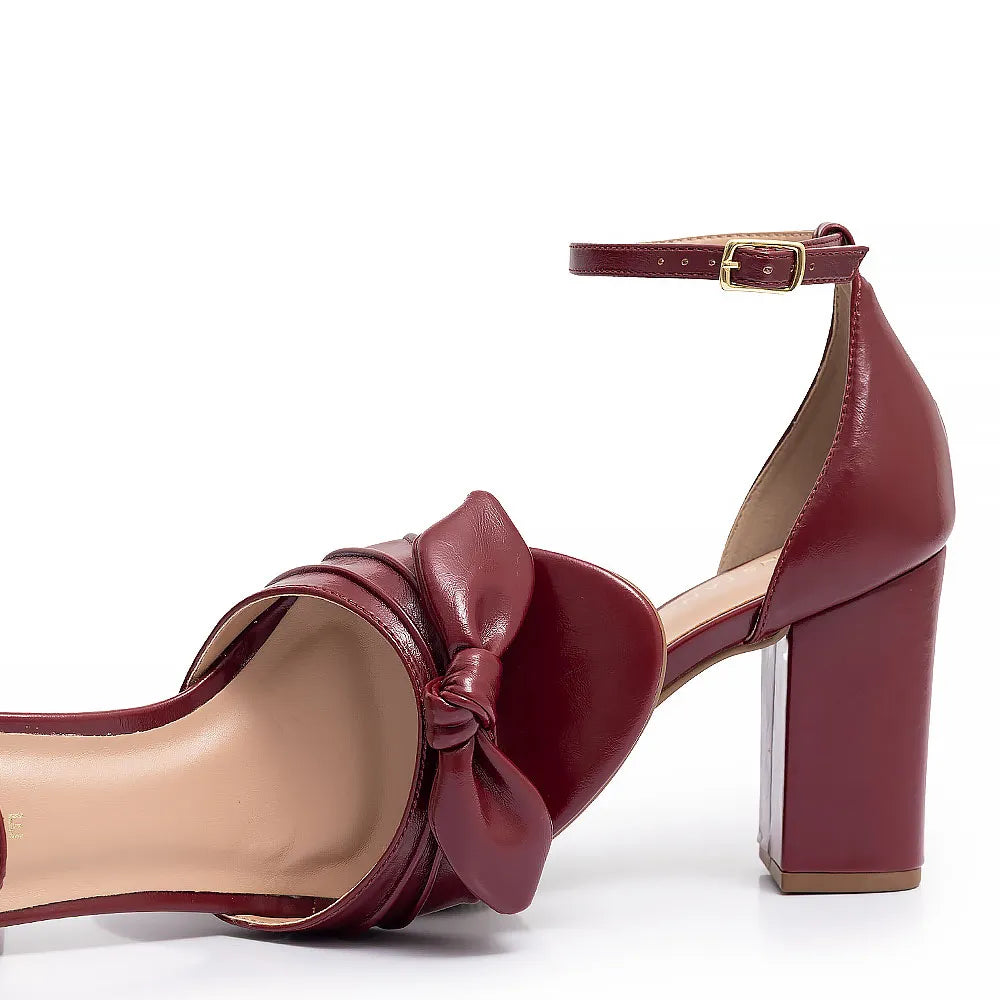 Burgundy Ruched Bow Sandal