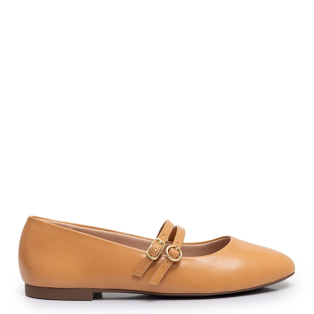 Beige Mary Jane Flats with Buckles