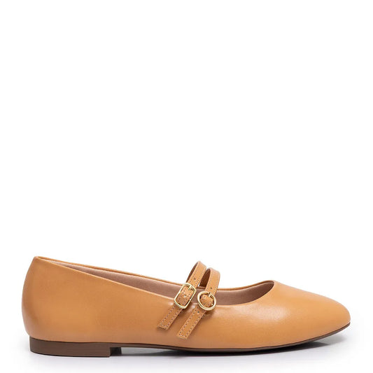 Beige Mary Jane Flats with Buckles