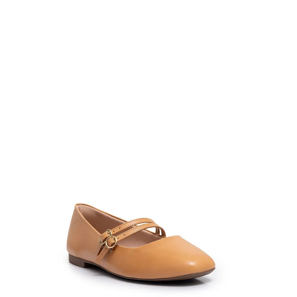 Beige Mary Jane Flats with Buckles