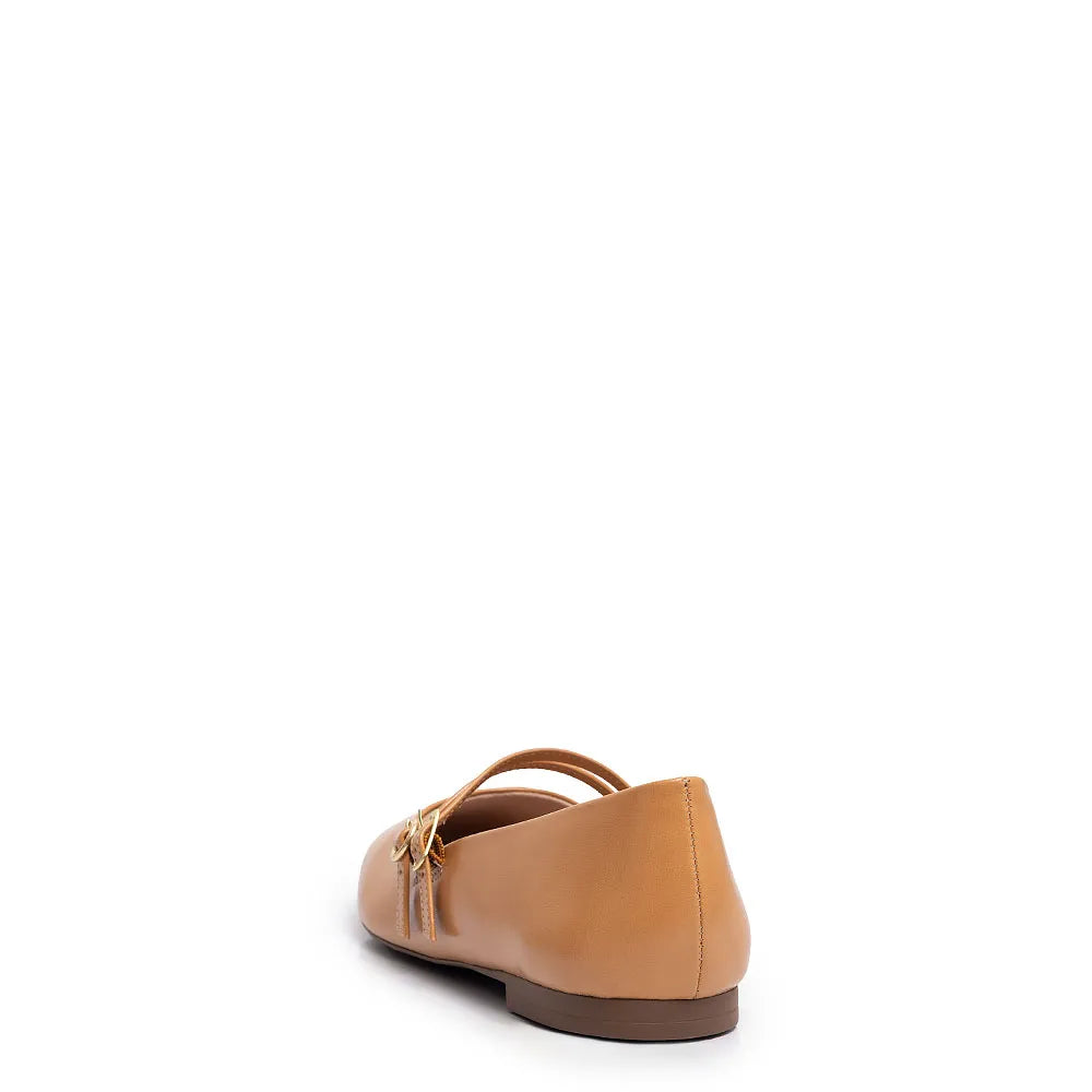 Beige Mary Jane Flats with Buckles