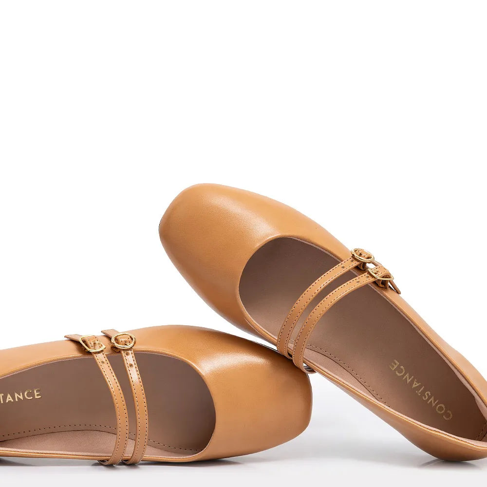 Beige Mary Jane Flats with Buckles