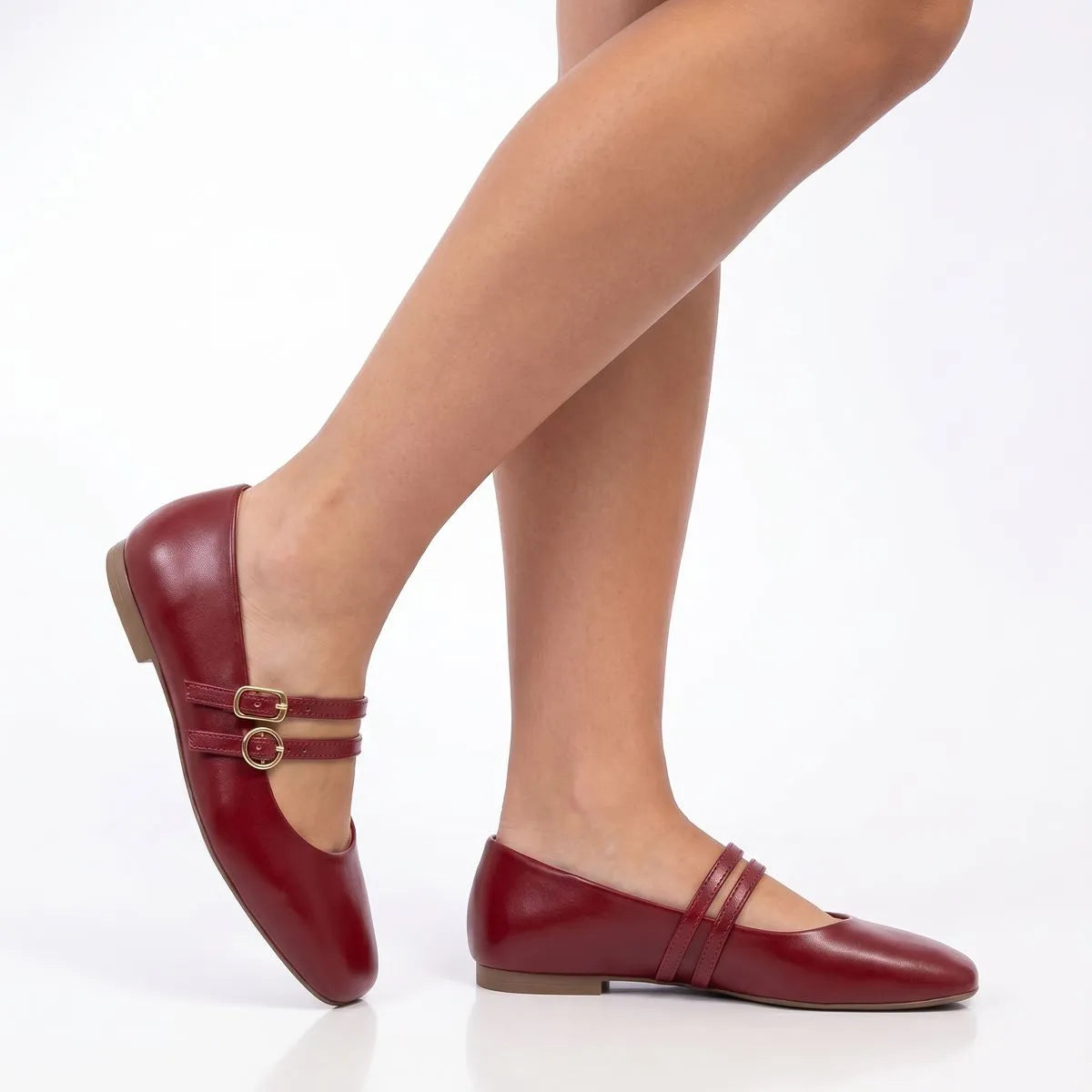 Red Mary Jane Buckle Flats