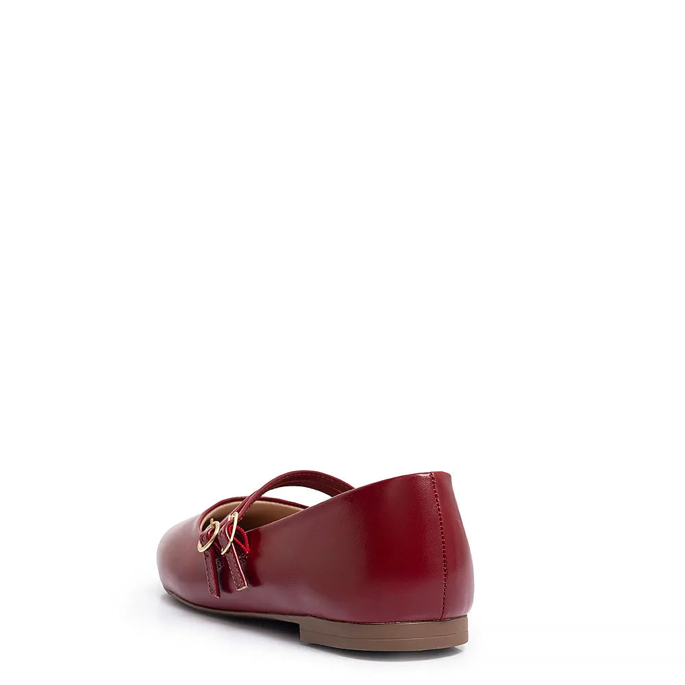 Red Mary Jane Buckle Flats